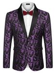 COOFANDY Men's Floral Tuxedo Dinner Jacket Regular Fit Shawl Lapel One Button Suits Coat Paisley Purple