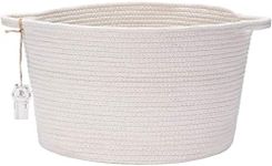 Sea Team Oval Cotton Rope Woven Storage Basket with Handles, Diaper Caddy, Nursery Nappies Organizer, Baby Shower Basket for Kid's Room, 14.2 x 14.2 x 10.2 Inches (Medium Size, White)