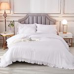 Andency White California King Comforter Set, 3 Pieces Shabby Chic Ruffle Solid Cal King Bedding Sets, Oversized All Season Soft Lightweight Down Alternative Bed Set for Adults Men Women