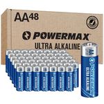 Powermax 48-Count AA Batteries, Ultra Long Lasting Alkaline Battery, 10-Year Shelf Life, Reclosable Packaging