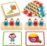 Coogam Wooden Short Vowel Spelling Games, Learn to Spell CVC Sight Words Educational Flashcards Fine Motor Montessori Alphabet Toy for Kids 3 4 5 Years Old