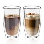 LYTDMSKY Double Wall Glass Coffee Mugs Set of 2, 16oz/450ml Insulated Glass Mugs for Hot Beverages, Large Clear Coffee Cups for Espresso, Tea, Latte, Cappuccino