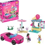 MEGA Barbie Car Building Toys Playset, Convertible & Ice Cream Stand with 225 Pieces, 2 Micro-Dolls and Accessories, Pink, Gift Ideas for Kids