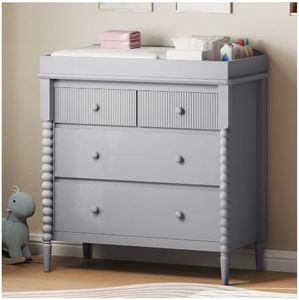 JOINICE Grey Nursery Dresser with Changing Table, 4 Drawers for Storage
