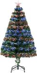 HOMCOM 4 Feet Prelit Artificial Christmas Tree with Multi-Coloured Fiber Optic LED Light, Holiday Home Xmas Decoration, Green