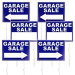 6pcs Garage Sale Sign, Garage Sale Arrow Signs Supplies with Stakes, 16x12 Inch Double Sided Yard Sale Signs Waterproof Garage Sale Sign for Sales Event (Blue)