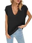 Famulily Womens Summer V Neck Knitted Tops Sleeveless Tank Top Casual Solid Color Sweater Vest Black L