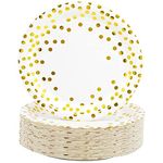 CEILIWEN White and Gold Plates, White Gold Paper Plates, 7’’ Polka Dot Paper Plates, Paper Party Plates, Gold Party Plates, Pack of 50 (White and Gold Plates)