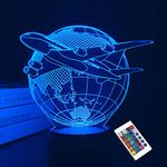 Airplane 3D Illusion Night Light LED Earth Table Lamp 16 Color Birthday Gifts for Boys Men Pilot Office Room Decoration