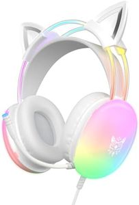 ONITOON Cat Ear Gaming Headset with Mic, RGB Rainbow Lighting, Surround Sound, 3.5mm Wired Over-Ear Headphones for PC/PS4/PS5/Switch/Laptop, Lightweight & Adjustable Headband