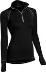 ColdPruf Women's Quest Performance Base Layer 1/4 Zip Mock Neck Top, Black, Medium