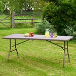 SA Products Rectangular 6ft Folding Table - Dining Furniture for BBQ, Picnic, Camping - Rattan Effect Design - Bistro-Style Outdoor Table for Garden, Patio, Backyard - 180x74x74cm, Brown & Granite