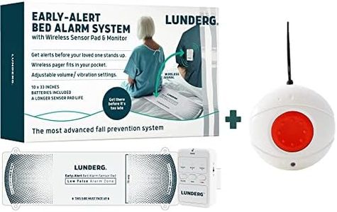 Lunderg Early Alert Bed Alarm System with Call Button, Wireless Bed Sensor Pad & Pager - Elderly Monitoring Kit with Pre-Alert Smart Technology - Bed Alarms and Fall Prevention for Elderly