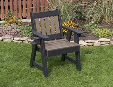 Ecommersify Inc Weathered Wood-Poly Lumber Mission Poly Resin 2 FEET Patio Garden Chair with Cupholder arms Heavy Duty Everlasting PolyTuf HDPE - Made in USA - Amish Crafted