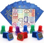 Bottles N Bags 36 Passport Stampers Bundle Pack for Kids, Party Favors -24 Passport Stampers and 12 Passport Books + Stickers, Game Prizes Educational And Learning Activities