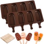 WMKGG Popsicle Silicone Molds Set, 2 PCS Ice Cream Molds with 50 Wooden Sticks for Cake Pop, Ice Pop, Cakesicles (Standard Size/Coffee)