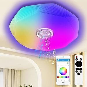 CheDux 48W Plafonnier Led Dimmable avec Haut-Parleur Bluetooth, Ø39cm Plafonnier Bluetooth RGB avec TéléCommande et Contrôle App, Plafonnier Musical LED pour Chambres, Chambres D'Enfants, Salons