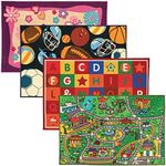 EXCELLO GLOBAL PRODUCTS Kids Activity Rugs - 4 Pack - 47.2 x 31.5 inch Rugs - Roads, Alphabet, Flowers, Sports