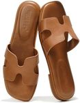 Project Cloud Fashion Flat Summer Sandals for Women 2025 - Leather Womens Sandals Comfortable Memory Foam Slides for Women Footwear - Mules Women's Sandals - Walking Sandals Women (Jannel,Cognac, 7)