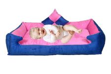 slatters be royal store Reliance Fiber Filled Reversible Baby Sleeping Sofa Velvet Bed Mattresses Bedding with Pillow for New Born 0 to 3.5 Years Babies (100 X 70 X 20 CM 1 to 2 Years, Blue Pink)