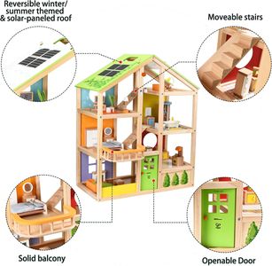 Hape All Season Wooden Dollhouse – Furnished Playset for Kids