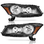 WEELMOTO Headlights Assembly Pair For 2008-2012 Honda Accord 4Dr,Replacement For 2008 2009 2010 2011 2012 Honda Accord Headlight Assembly Headlamp Replacement Black Housing Amber Reflector Left+Right