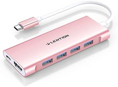 LENTION USB-C Multi-Port Hub with 4K HDMI Output, 100W PD, 4 USB 3.0 5Gbps Compatible 2023-2016 MacBook Pro, New Mac Air & Surface, Chromebook, iPhone 15, More, Stable Driver Adapter (C35, Rose Gold)