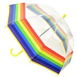 KAV Kids Transparent School Umbrella Boys and Girls - Sweet, Beautiful, Lightweight Design Dome Parasol for Your Child (Rainbow Coloured Edge)