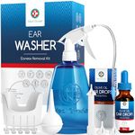 Medi Grade All-in-One Ear Wax Removal Kit with Large Capacity Bottle 300ml and Olive Oil Ear Drops 10ml - Safe Home Ear Cleaner - Reusable Ear Cleaning Kit with 2 Nozzles, 8 Tips & Ear Basin