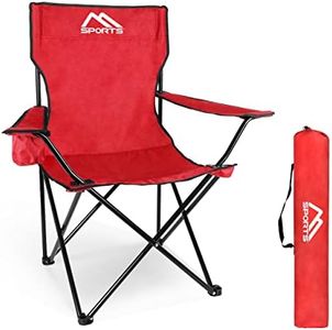 MSPORTS Silla de camping premium con bolsa de transporte, color rojo, silla plegable con reposabrazos y soporte para bebidas, práctica, resistente, ligera