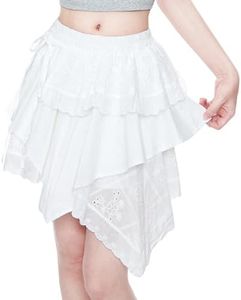 kakarin choyx Kawaii Casual High Waisted Mini Skirt Y2K Fashion Cute Lace Irregular Patchwork Drawstring Pleated Skirts M White