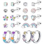 SAILIMUE 10 Pairs Hypoallergenic Screw Back Earrings for Women Girls Stainless Steel CZ Cute Colorful Butterfly Hoop Screwback Stud Earring Set