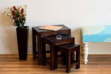 Home and Bazaar Sheesham Wood Pre-Assemble Stool Nesting Bedside Table (Walnut Finish) - Set of 3 (45x30x45 cm / 18x12x18 Inch)