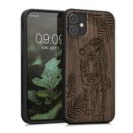 kwmobile Wood Case Compatible with Apple iPhone 11 Case - Cover - Tiger Palm Tree Dark Brown