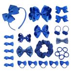 EUPSIIU 26 PCS Girls School Hair Accessories Blue Bow Hair Clips,Large Cheer Bow Elastic Hair Band Ponytail Holder Bow Headband Hair Clips Ribbon Hair Barrettes Christmas Birthday Gift (Blue)