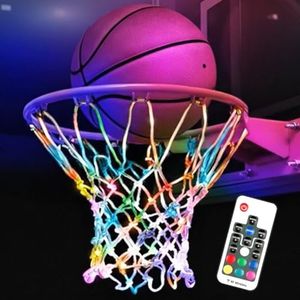 Glow in The Dark Basketball Net, Solar-Powered LED Lighted Nylon Basketball Hoop Net with Remote Control, Waterproof, Multi-Mode Lighting for Nighttime Outdoor Basketball, Kids & Adults