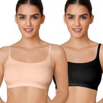 NYKD by Nykaa Easy Breezy Slip-On Bra Everyday T-Shirt Bra for Women, Wireless, Full Coverage, Non Padded-NYB165,Black/Sand,M