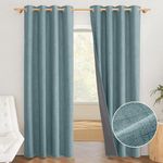 PONY DANCE Skylark Blue Curtain - Linen 100% Blackout Curtains for Bedroom Living Room Decoration with Thermal Insulated, Eyelet Black Out Room Darkening Noise Reduce Curtains, 52x84 Inch, 2 Panels