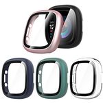 Hianjoo 5-Pack Screen Protector Compatible with Fitbit Sense 2 / Versa 4, All-round Protective Tempered Glass PC Case Bumper Cover Compatible with Fitbit Sense 2 / Versa 4