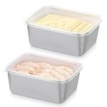 BTSKY 2 PCS Stainless Steel Cheese Storage Containers for Fridge, Cheese Slice Storage Container with Lids Airtight Deli Meat Container Box Food Containers Kitchen Refrigerator Organizers