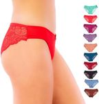 Pretty Sweet Intimates Women’s Laser Cut Cheeky Bikini Underwear, Pack of 10, Seamless and No Show with Full Lace Back