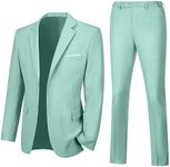 Lynerun Mens Slim Fit 2 Piece Suit Two Button Notched Lapel Solid Suit Jacket Pants Set Tuxedo for Prom, Mint Green, Large