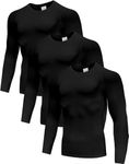 Holure 3 Pack Compression Shirts for Men Long Sleeve Mens Running Top Quick Dry Base Layer Tops for Gym Sports Fitness Workout Black/Black/Black-L