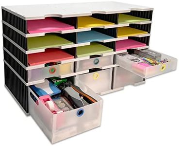 Desktop Organizer 12 Letter Tray Sorter PLUS Riser Base, 3 Supply & 3 Storage Drawers - TierDrop PLUS Keeps All of Your Documents & Supplies in Clear View & Within Arm's Reach Using Minimal Desk Space