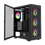 Apevia EVOLUTION-BK Evolution Mid Tower Gaming PC Case w/ 6x 120mm PWM ARGB Fans, 366 RGB Light Modes, 1x Metal Plate Mesh Front Panel, 1x Door Swivel Style Magnetic Glass Side Panel, 2x USB3.0, Black