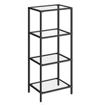 VASAGLE 4 Tier Glass Shelf Bookcase Display Stand Tempered Glass Easy Assembly for Bathroom Living Room Bedroom Office Black LGT028B61