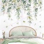 wondever Hanging Green Leaves Wall Decals Hanging Vines Plants Leaves Peel and Stick Wall Art Stickers for Bedroom Living Room TV Wall Decor