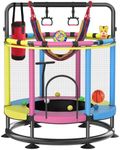 Trampoline for Kids, Full Anti-Rust 440lbs Anti-Rollover Round Bottom Toddler Trampoline, T-handrail Adjustable Baby Toddler Trampoline Basketball Dart Board