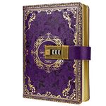 Mazeran Combination Lock Journal, Vintage Elegant Leather Hard Cover Floral Embossed Notebook Diary, 256 Pages Lined Golden Gilded Password Locking Personal Planner, Gift for Women Girls (Boxed)