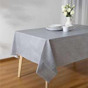 JEMIDI Tovaglia Plastificata Rettangolare - Cerata Impermeabile e Antimacchia - Copritavolo in PVC - Copri Tavolo di Plastica Grigio - Uso Esterno e Interno - 140 x 220 cm